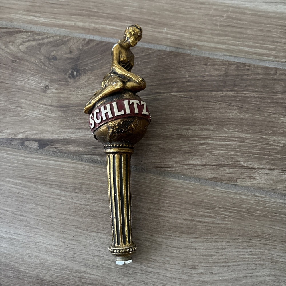 Vintage Schlitz Golden Girl Goddess on World Globe Beer Tap Bar Handle 9.5" Tall
